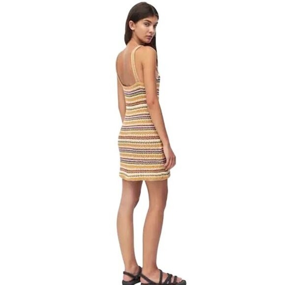 ASOS Pull&Bear Knit Light Brown Strappy Crochet Rainbow Festival Mini Dress- XS - Picture 4 of 14